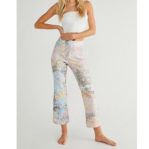 Free People Lefty High Rise Flare Pants Pastel Multi NWOT - Picture 1 of 8